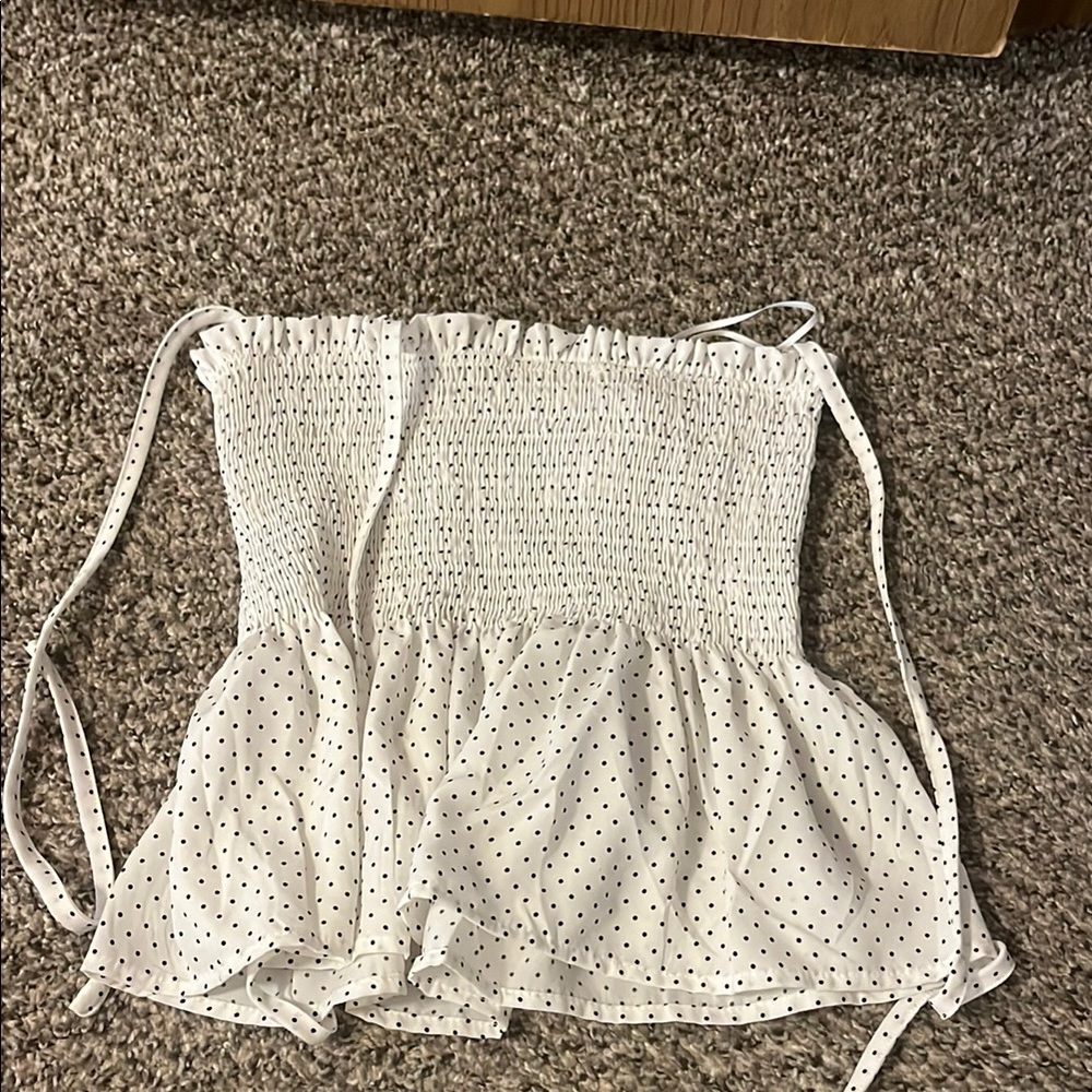 White Polka Dot Smocked Top